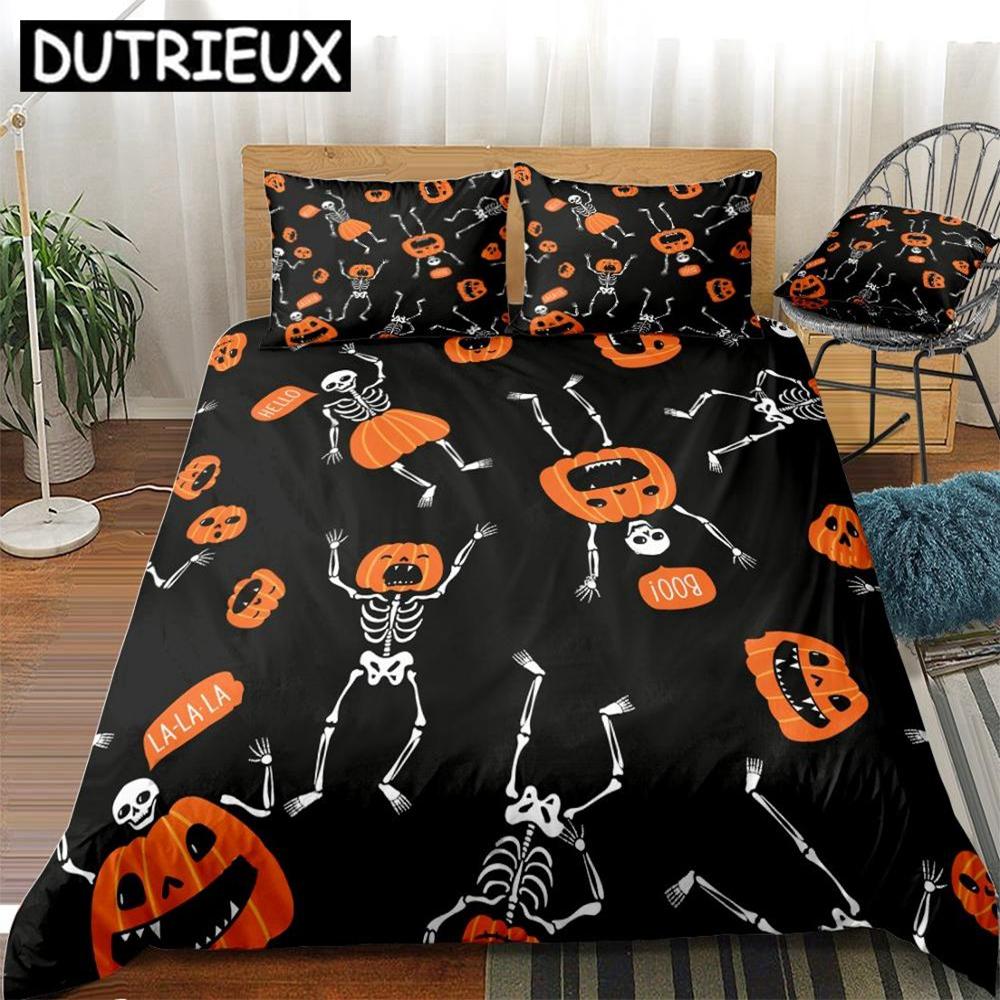 Totenkopf Bettwäsche Set Halloween Totenkopf Bettbezug Set Kürbis Betten Set Floraler Totenkopf Heimtextilien Mikrofaser Für Kinder Jungen Tagesdecke