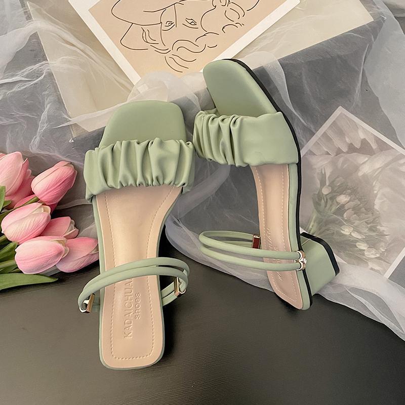 Sandals 2025 Women's Summer New Wear Thick Heel Internet Celebrity French Medium Heel Fairy Style High Heel Two Wear Cool Slippers Tide