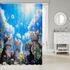 Cat Shower Curtain,Colorful Floral Bathroom Curtain,Kids Girls Boys Adult Cute Pet Animals Waterproof Fabrics Blue Sky Bathtub