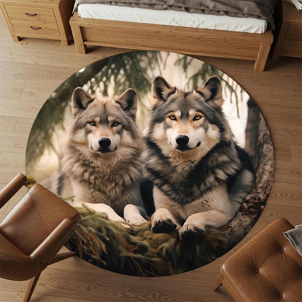 1pc wolf forest Round Chair mat Area Rug - Non-Slip, Floor Mat for Office, Bedroom, and Indoor Decor -1002140