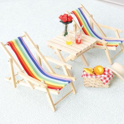 Mini Beach Chair Dollhouse Decoration Realistic Foldable Rainbow Lounger Chair Miniature Simulated Beach Chair for 1:12 or 1:6 Dollhouses