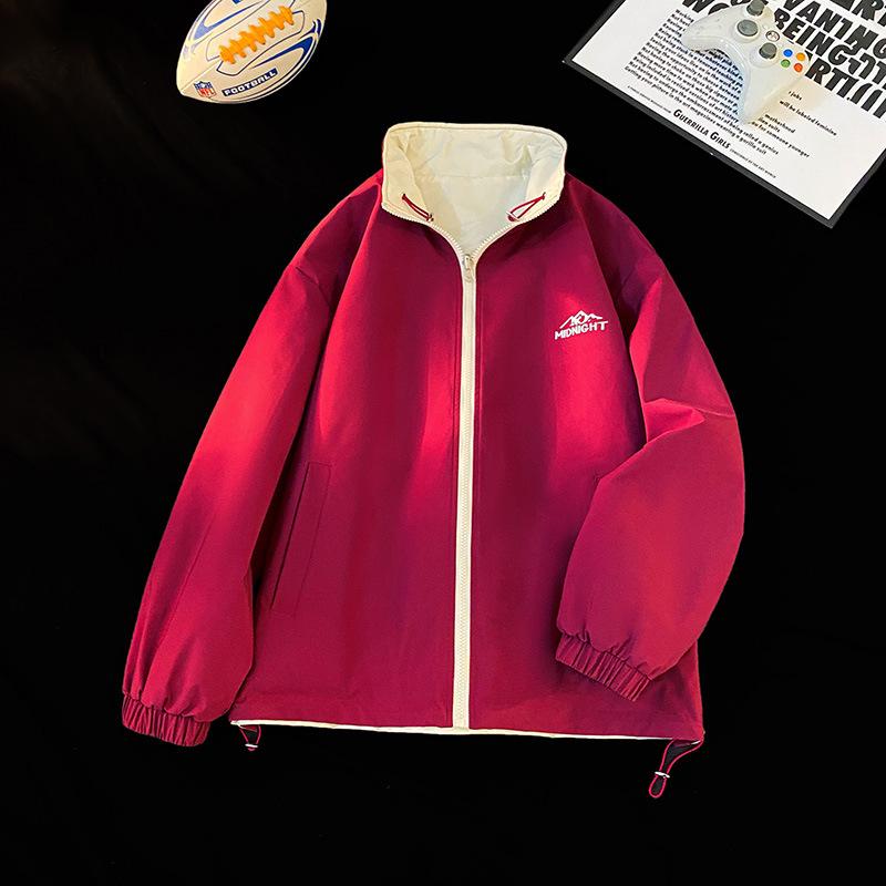 

Двусторонняя куртка с воротником-стойкой для мужчин, ветрозащитная куртка для пары на весну и осень, спортивная куртка для мужчин 3XL красный