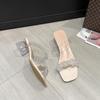 Fairy wind word with sandals girl 2025 new summer transparent cool slippers thick heel medium heel crystal high heels