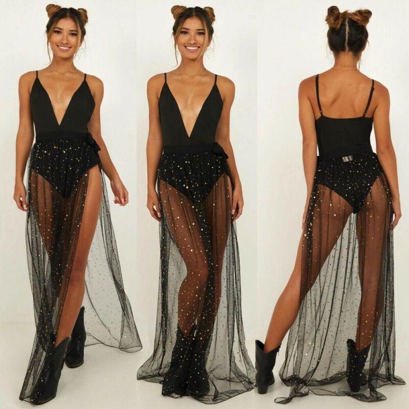 

Side Slit Lace Sequin Gauze Skirt Side Split Lace-up Sequin Tulle Skirt Fashion black XL