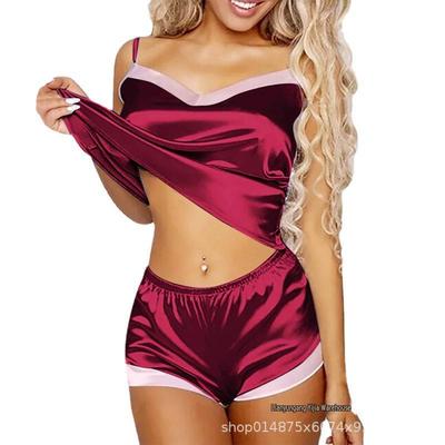 Women's Sexy Ice Silk V-neck Pajama Set: Vest & Shorts Lingerie