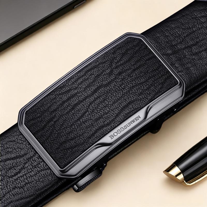 BOSSSUNWEN Men s First Layer Cowhide Automatic Buckle Belt