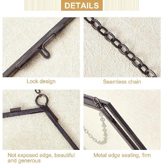 FINGERINSPIRE Hanging Glass Frame Brass Hexagon Wall Frames (6x6 Inches) for Display Pressed Plant Specimen Dried Flowers Black DIY Vintage Artwork