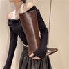 Winter Street Style Pointed Toe Knee-High Women Boots Low Heel Stripper Party Shoes Female Vintage Long Booties Zapatos De Muje