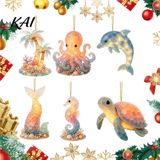 Holiday Celebration Gifts Ocean Theme Christmas Ornaments, 2D Flat Acrylic Hanging Decor with Sea Animal Elegant Tree Accessories Designs, Decorations