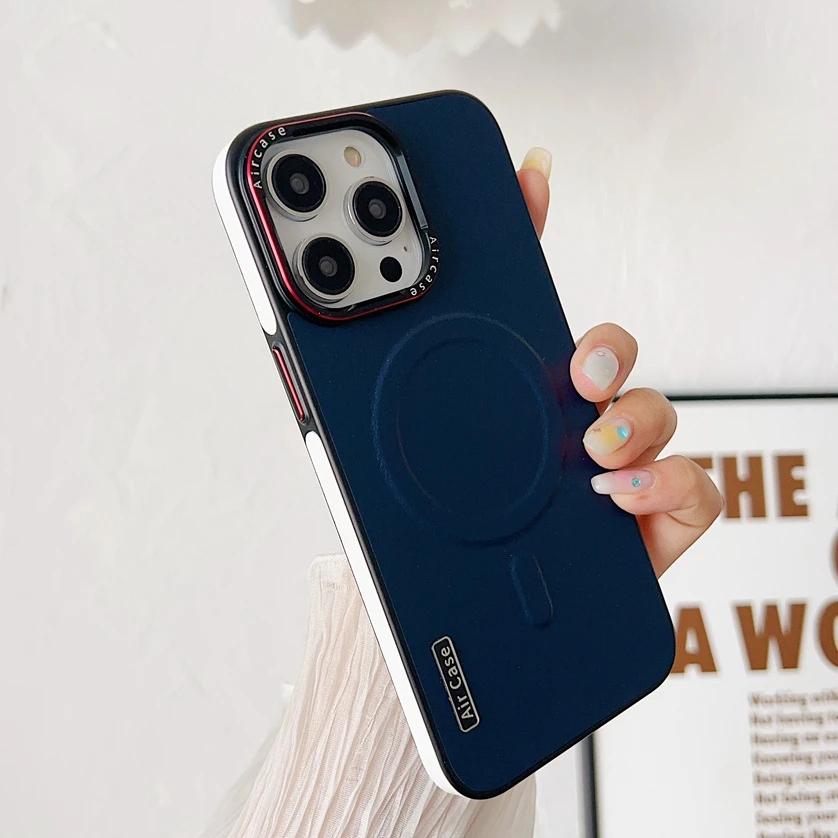 

Деловой двухцветный кожаный чехол Magsafe для iPhone 12 13 14 15 Pro Max, магнитный матовый мягкий противоударный чехол для iPhone 15Pro