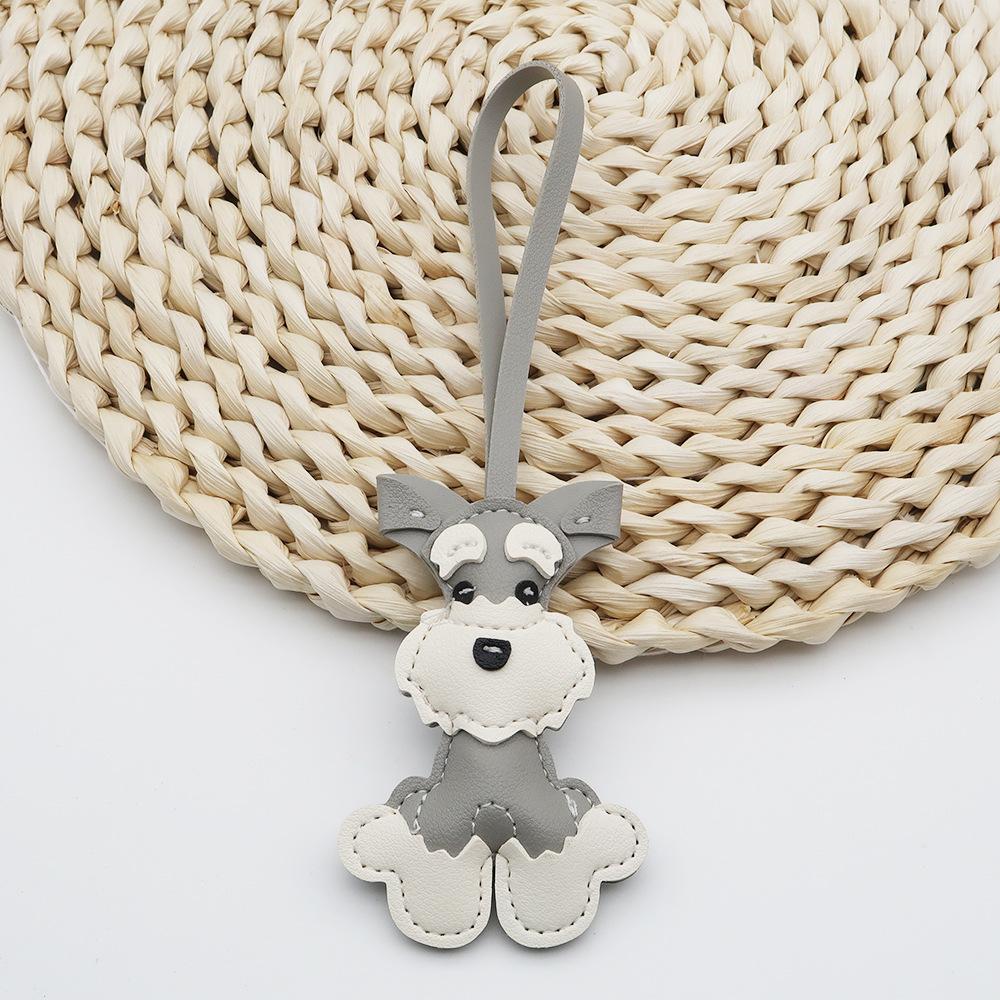 Schnauzer Dog Keychain PU Leather Animals Keyring Hanging Ornament Backpack Handbag Charm Gift For Men Women Korean Bag Charms