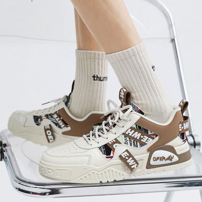 Herren Casual PU Leder Boardschuhe Graffiti Vielseitige Herren Freizeit Sneaker Outdoor Tennis Wandern Sportschuhe Masculino