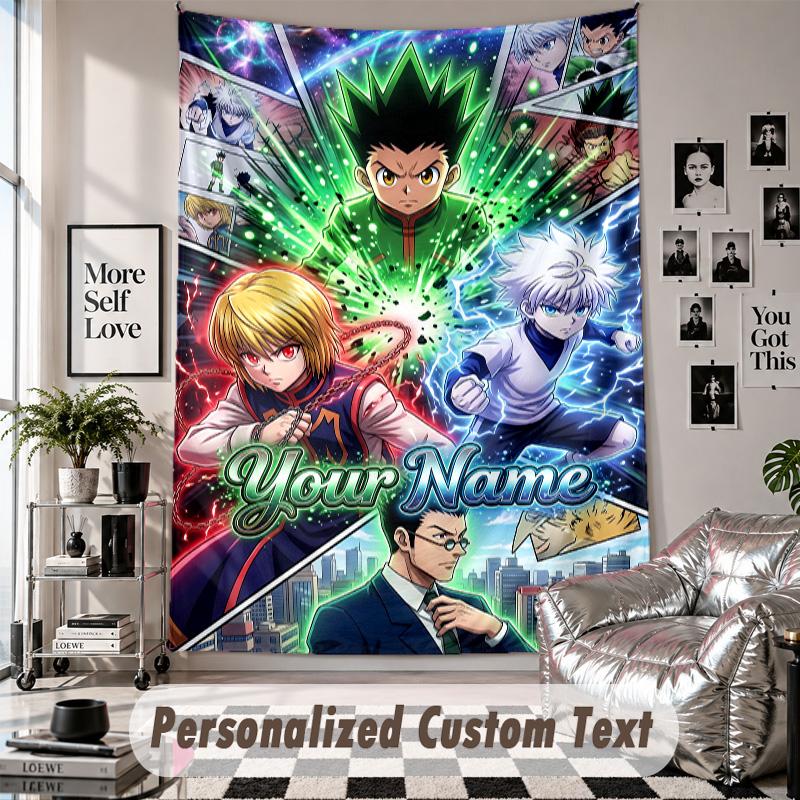 Wall Hanging Tapestry With Custom Name & Text, Hunter × Hunter Decorative Tapestry For Bedroom