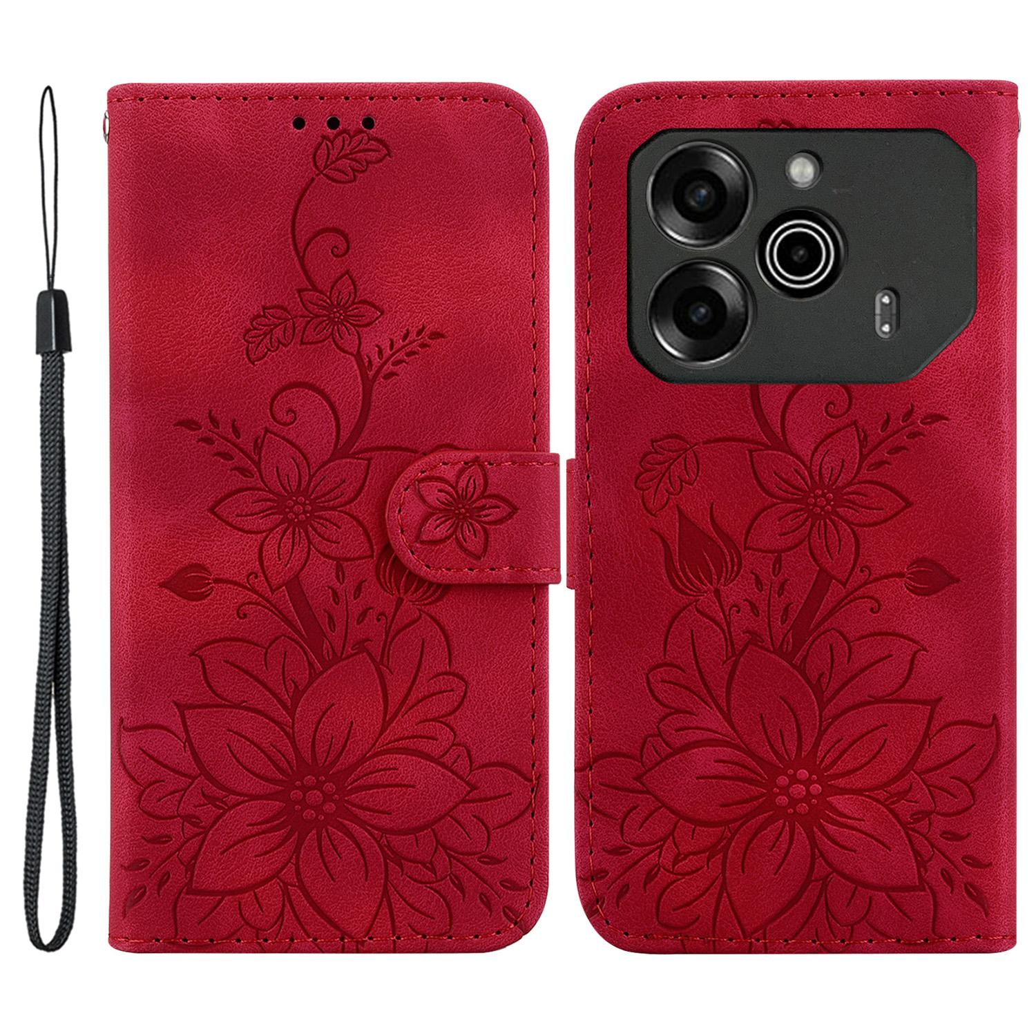 

For TECNO Pova 6 5G/6 Pro 5G Wallet Phone Case Lily Imprint Scratch-Proof Leather Flip Cover Red