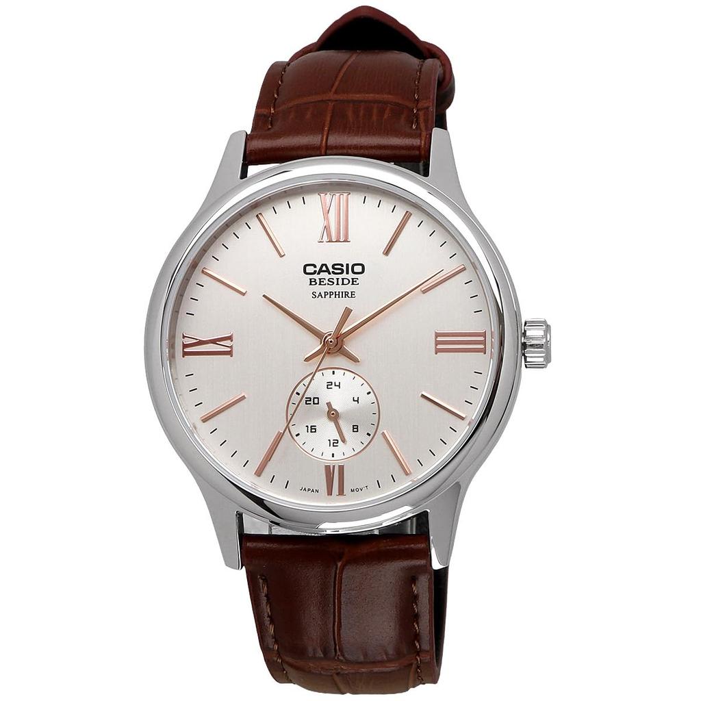CASIO BESIDE Quartz Sapphire Brown Leather International Model [Casio] Men's Watch, Glass, BMS-100L-5AV, Band, 24-Hour Display, Silver, [Used]