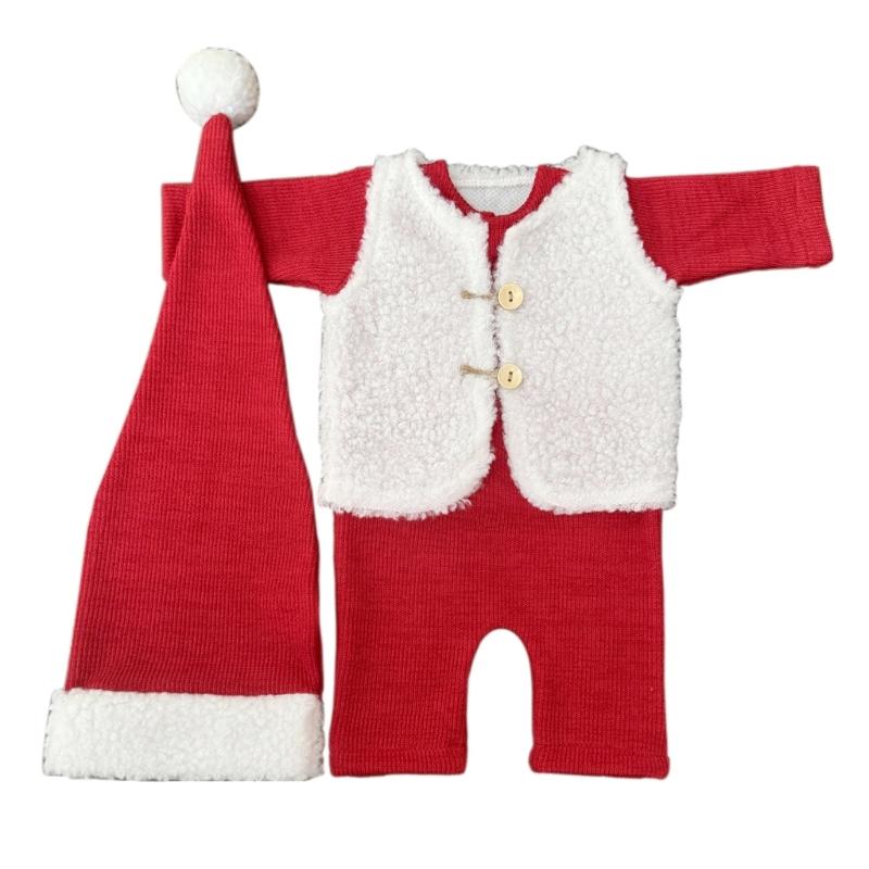 

Newborn Santa Costume Set 3PCS Elastic Stretchy Infant Photo Props For Christmas Photography 0-3 Months 1 червоний