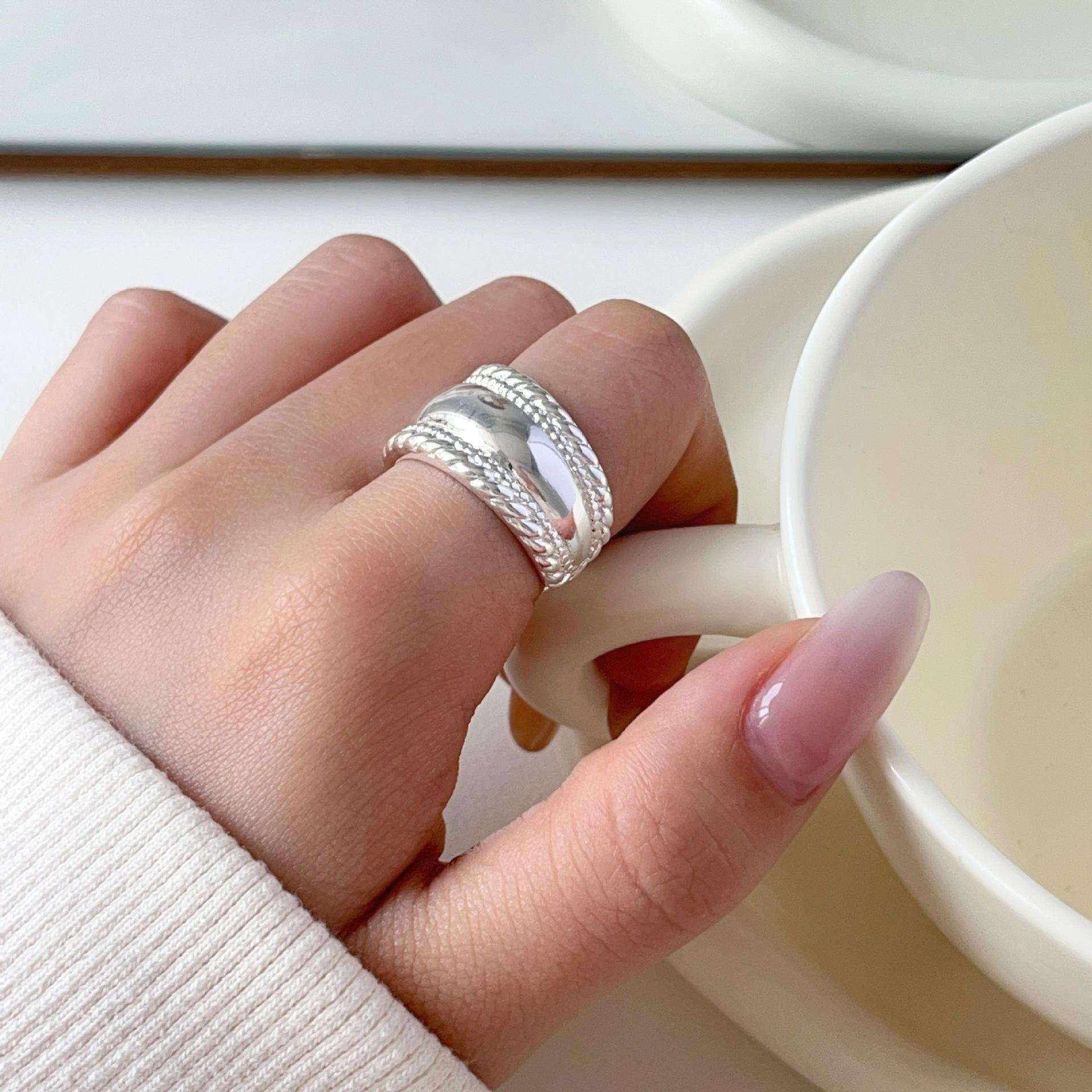 Korean Style Geometric Cable Knit Stackable Ring for Women Adjustable