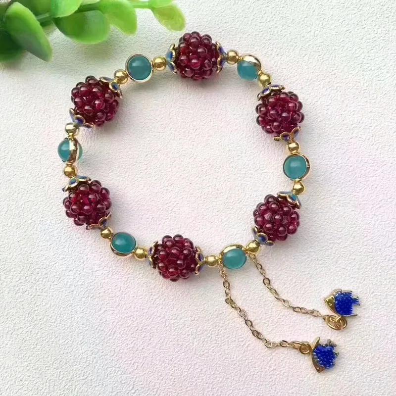 

3mm Natural Garnet Flower Ball Crystal Bracelets Fashion Women Woven Transfer Cloisonné Tassel Bangles Party Jewelry синій