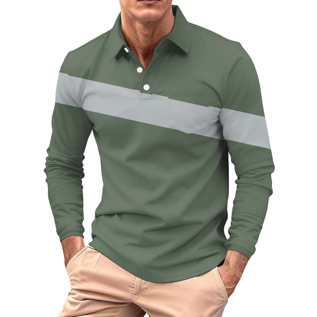 Men's Long-sleeved Collared Button-down Pocket Casual Top