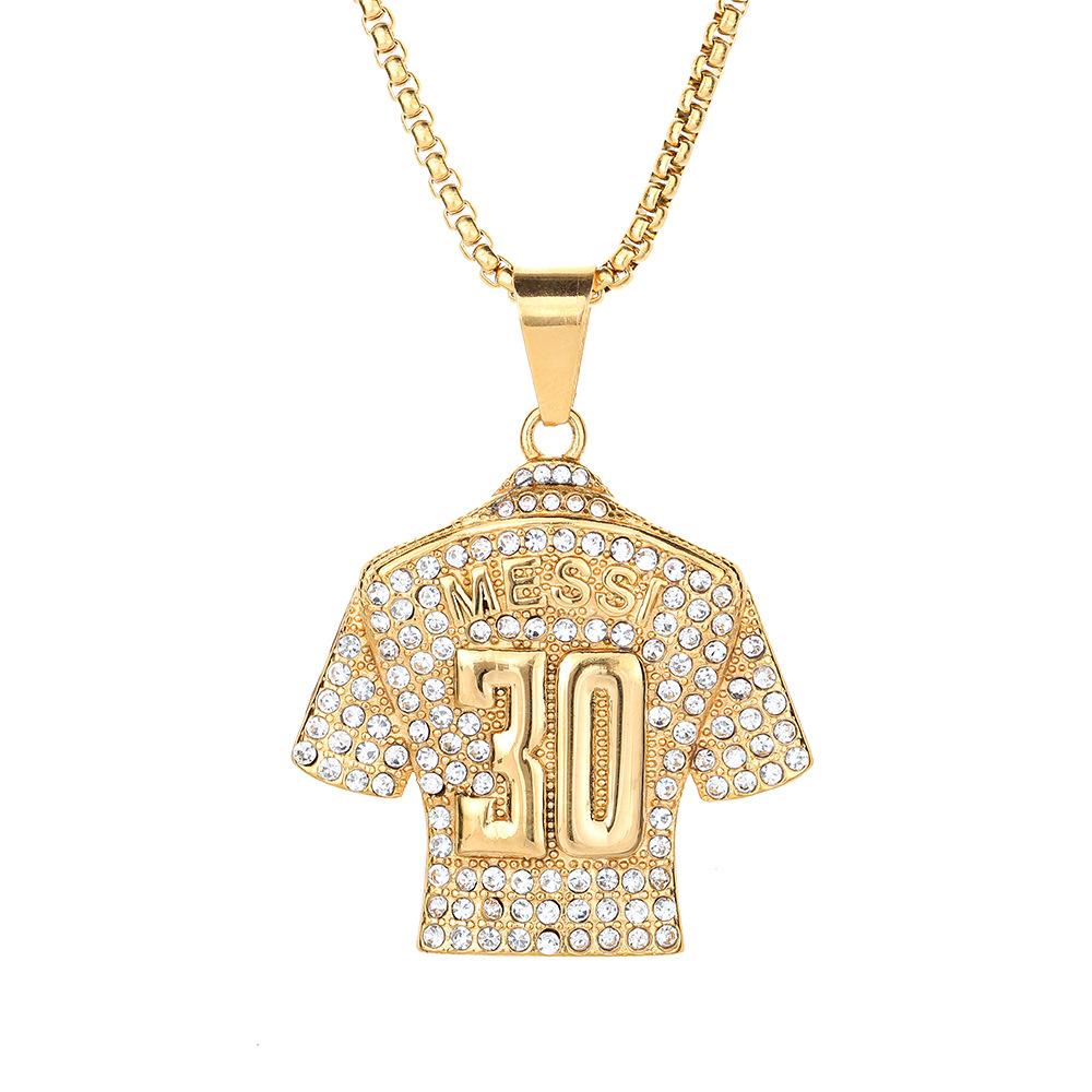 World Cup No. 30 Jersey Titanium Steel Gold-Plated Pendant Necklace, Suitable For Men.