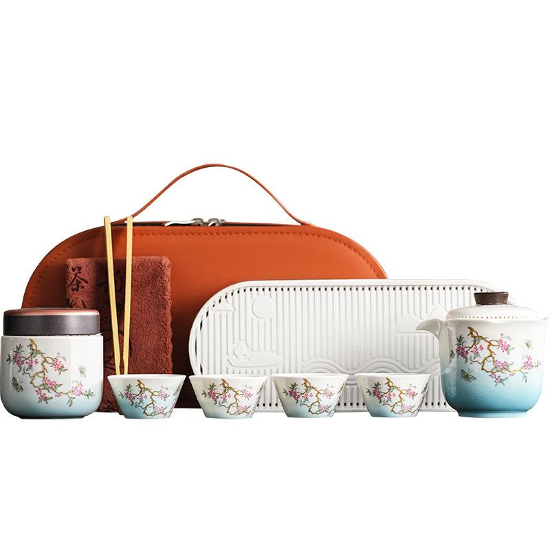 Gradual change suet jade wisteria flower tea set tea cup light luxury company annual meeting companion gift printing set