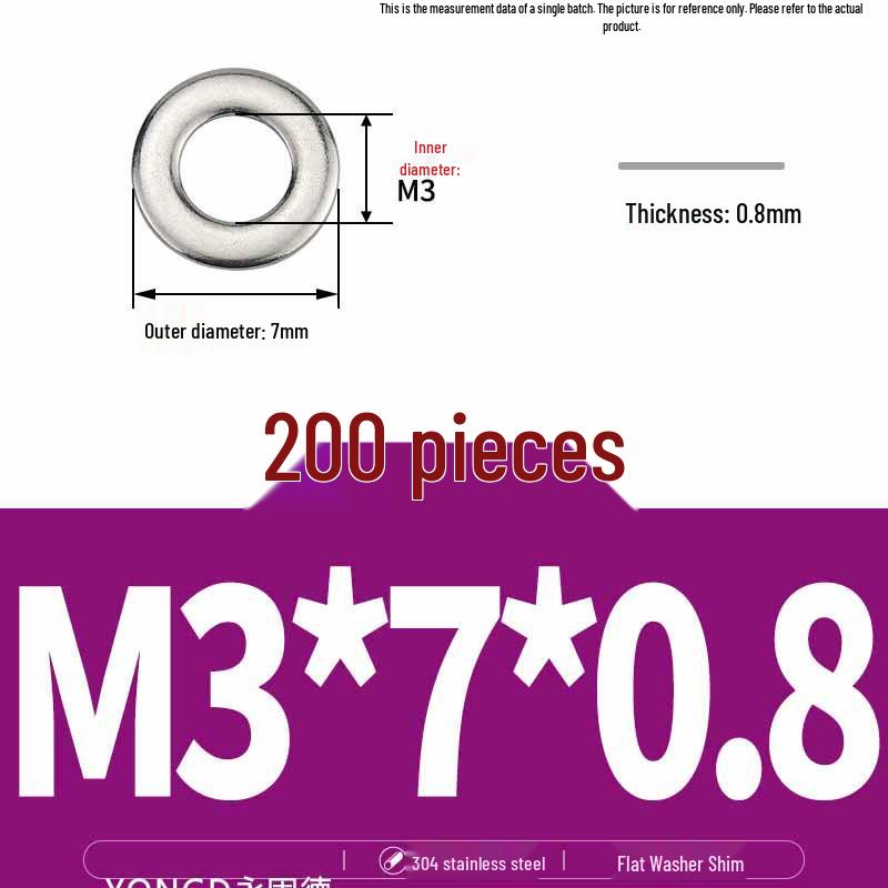 304 Stainless Steel Thickened Flat Washer / Ultra-thin Metal Gasket, Sizes M1.6-M10
