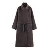 Womens Winter Long Wool-Blend Coat With Belt Stand Collar Oversized Fit Korean Casual Style