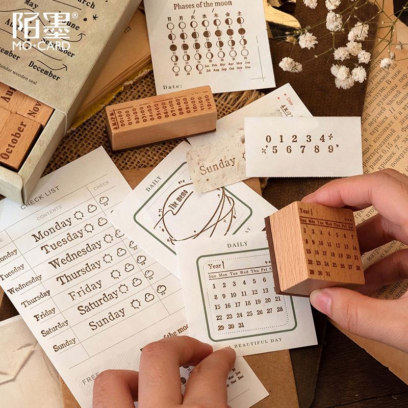 Wood Stamp Month Calendar Time Line for Daily Attendance Junk Journal Diary Decoration DIY Seal Scrapbooking And Crafting DIY Decorative Printing