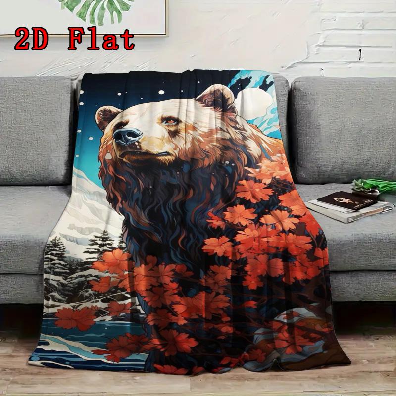 Brown bear illustration 2D Flat Pattern Flannel Blanket High quality All Seasons Warmth and Comfort Perfect for Christmas Gifts.MMT0918607