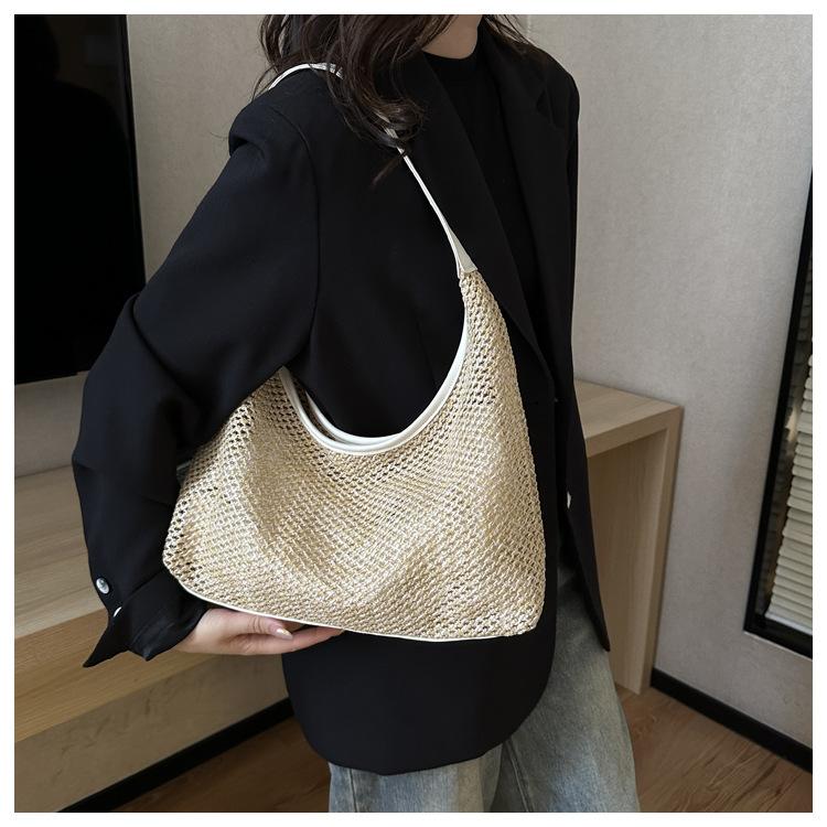 Woven Straw Tote Bag for Women Large Capacity Bucket Shoulder Handbag KTB