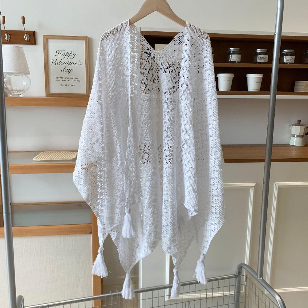 Colorful Ethnic Style Tassel Shawl Thin Beach Scarf Vintage Sunscreen Crochet Cardigan  Outdoor