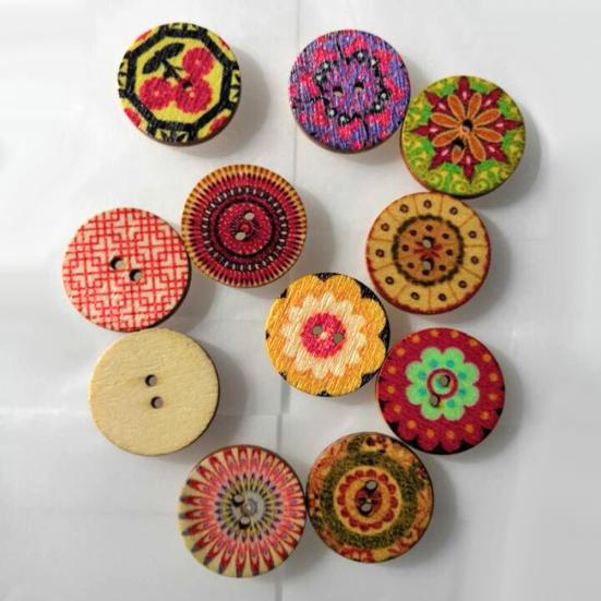 100x Mixed Vintage Colorful Flowers Wood Buttons Scrapbooking Sewing Craft 20mm