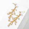 Korean Version Of Personality Creative Willow Leaf Earrings Female Small Fresh Temperament Luxury Micro -Inlaid Zircon Earrings .