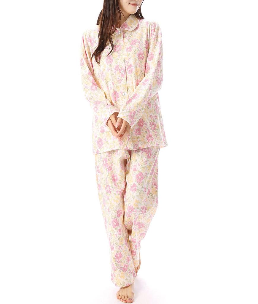 NISHIKI Made in Domestically Strictly Produced Smooth Long Front Top and Bottom Long Loungewear for Spring and Autumn Women's Pajamas, Japan, 100%