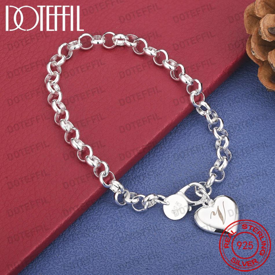 Xiaomi Exquisite 925 Sterling Silver Heart-Shaped 26-Letter Chain Bracelet for Women, Fashionable Wedding Gift, Party Jewelry