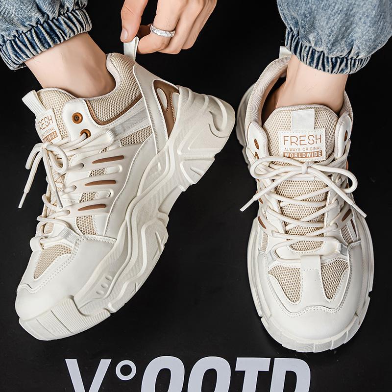 Thick Sole Versatile Clunky Sneaker For Men New Trend Mesh Lace Up Breathable Casual Sports Shoes Increased Soft Soles