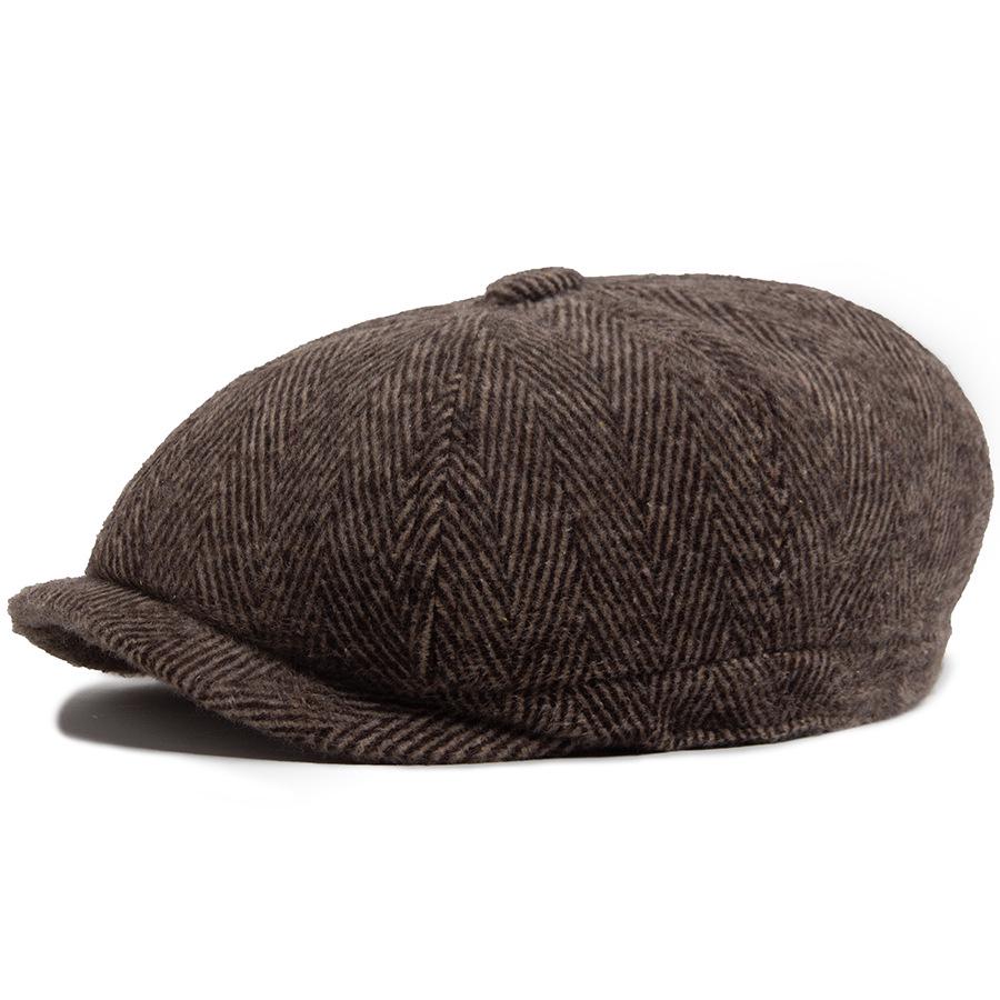 Men's Vintage Herringbone Wool Blend Newsboy Cap for Autumn/Winter