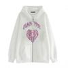 Cross-border new product spot skull wings hooded zipper sweater women's fleece thickened loose sports cardigan sweater women's