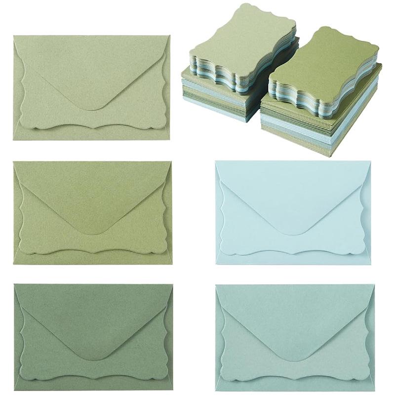 Mini Colorful Envelope and Wave Card Set: Pink, Blue, Green Cards