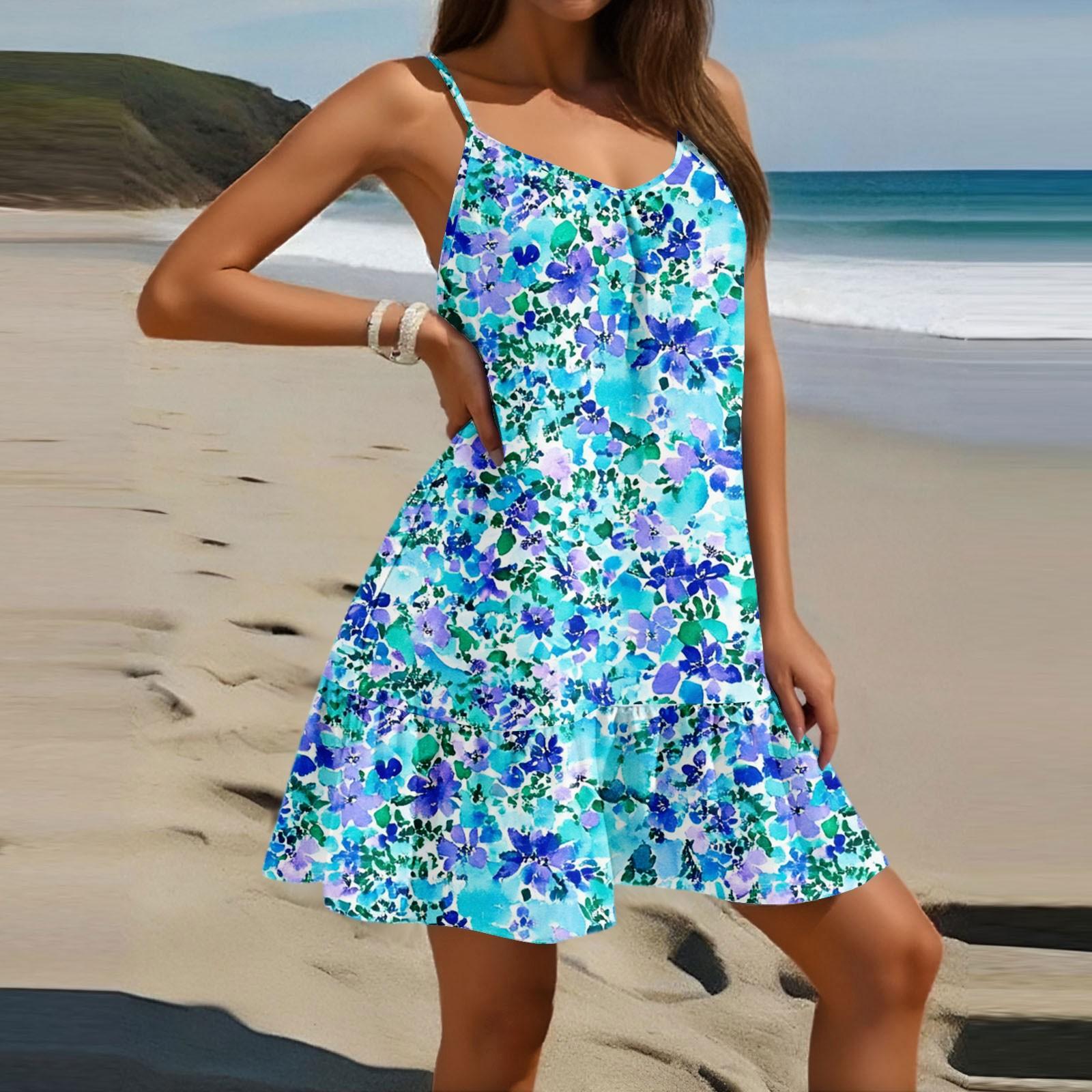 

Женское модное повседневное платье без рукавов с круглым вырезом и цветочным принтом для пляжа L