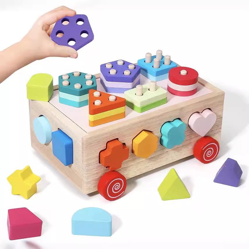 Montessori Toys Children Wooden Shape Classification Learning Building Block Colorful Set Of Columns Puzzle Box Toys
