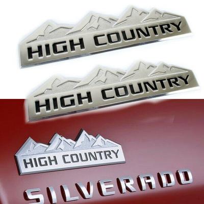 Lot de 2 autocollants en métal chromé avec logo Hig-Country pour coffre arrière, emblème latéral de voiture