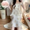Women's Summer Woven Cotton Camisole Nightgown with Built-in Bra - Princess Style Loungewear & Outdoor Mid-Length Skirt