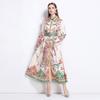 Spring Autumn Women Vintage Designer Print Runway Dresses Turn-down Collar Single Breasted Long Maxi Party Shirt Dress With Belt