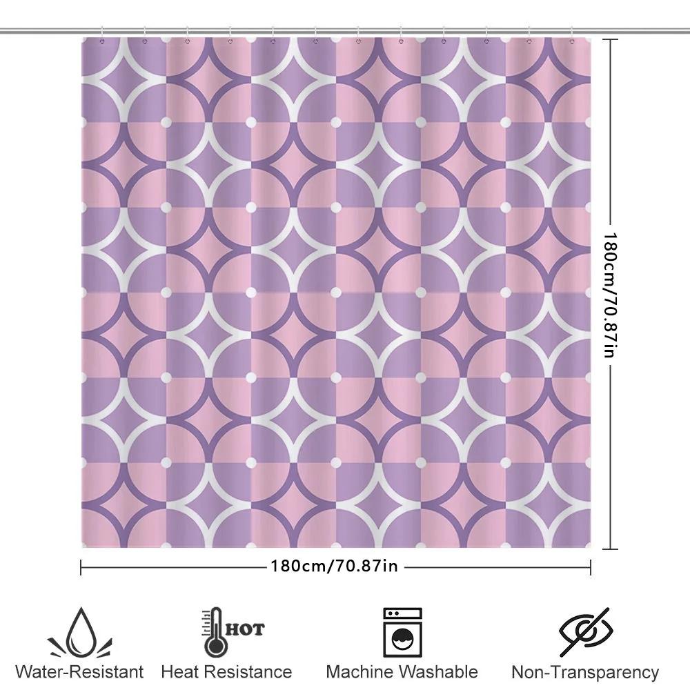 Purple Geometric Print Shower Curtain Waterproof Decorative Bath Mat Set For Home Bathroom Decoration Purple White Pink