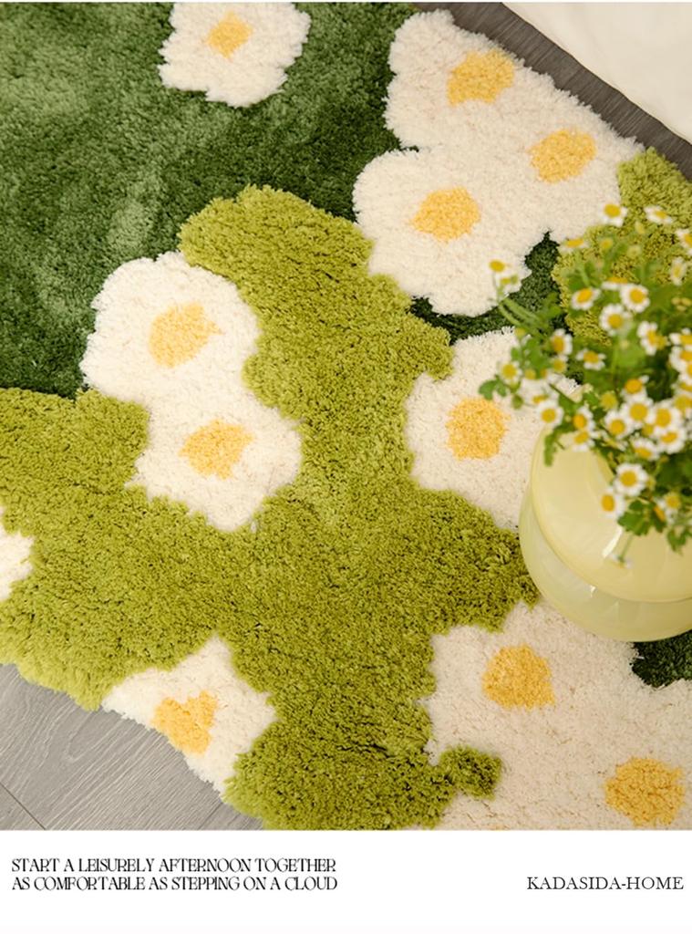 Green Oval Bedside Nordic Rug, Stylish, Fluffy, Mat, Doormat, Style, Washable, Non-slip, All-season.