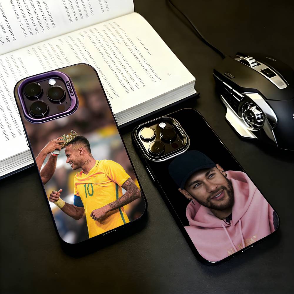 Funda de Teléfono de Fútbol Para N-NeYmAR-R 10 Para iPhone17,16,15,14,13,12,11 Plus,Pro Max Funda de Teléfono Negra Caramelo plateada