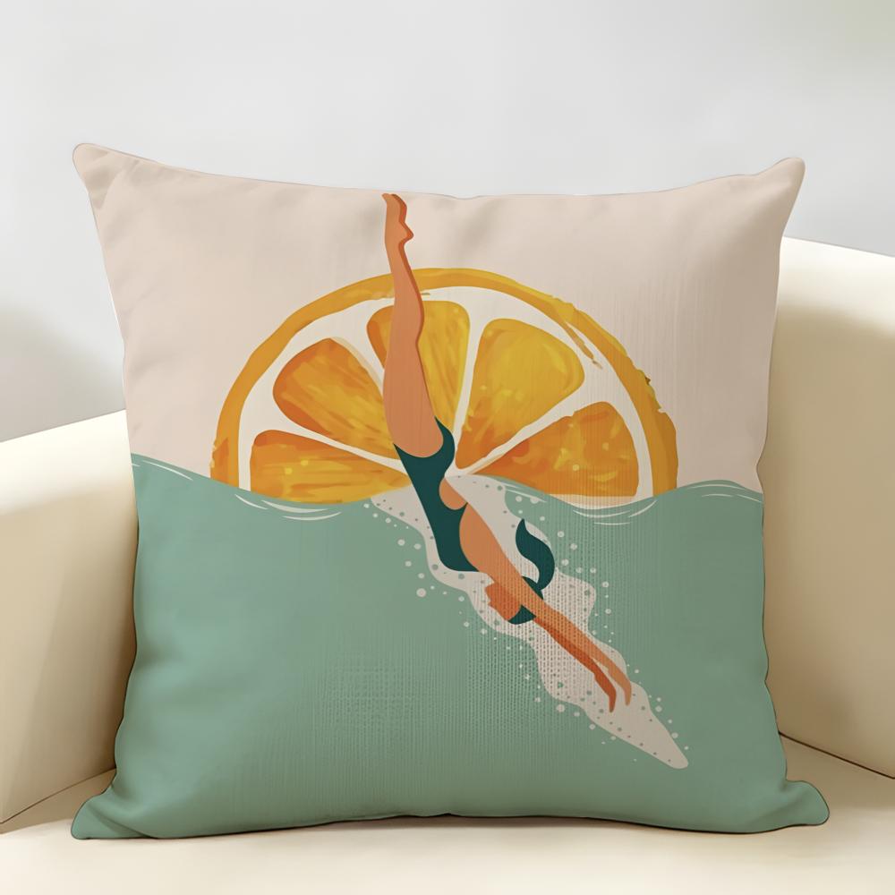 Summer Surfing Ins Art Cushion Cover Natural Linen Organic Fabric DoubleSided Printing Room Sofa Decor Pillow Case