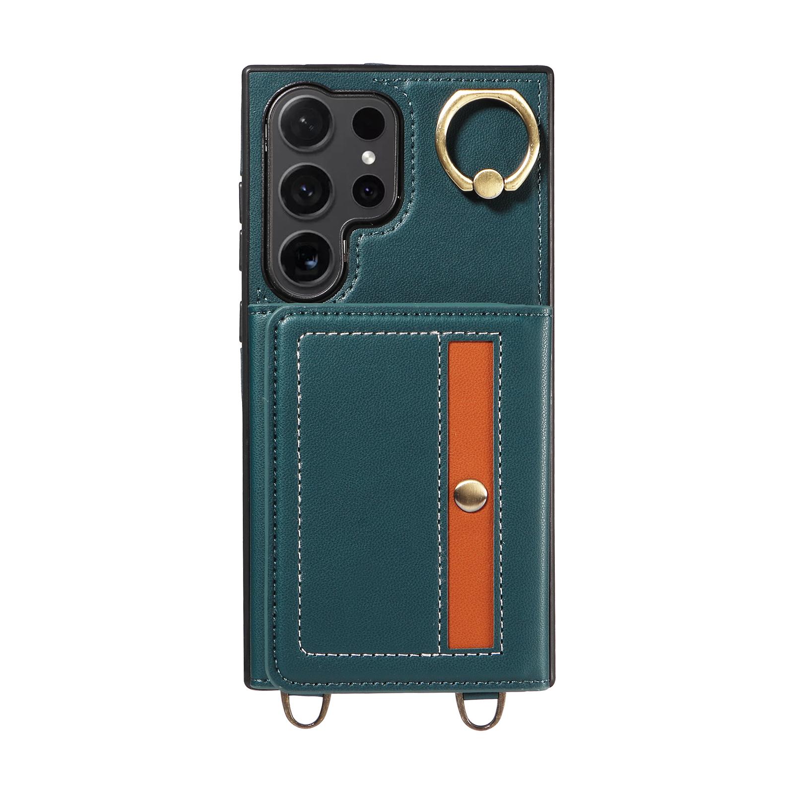 

Складной чехол для телефона из искусственной кожи с отделениями для карт, кошельком, пряжкой на палец и кольцом для телефона Samsung Galaxy S22, S23, S24, A05, A12, A13, A14, A15, A52, A72, A22, A24... Samsung Galaxy S22+ 5G зелёный