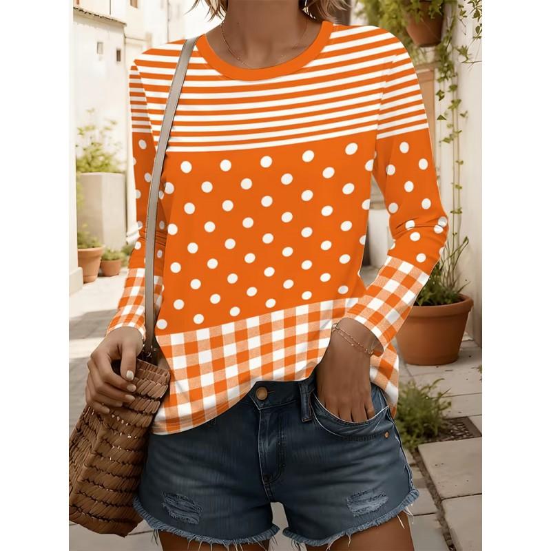 Color Block Striped Crew Neck Long Sleeve T-Shirt Slim Fit Casual Top Daily Wear